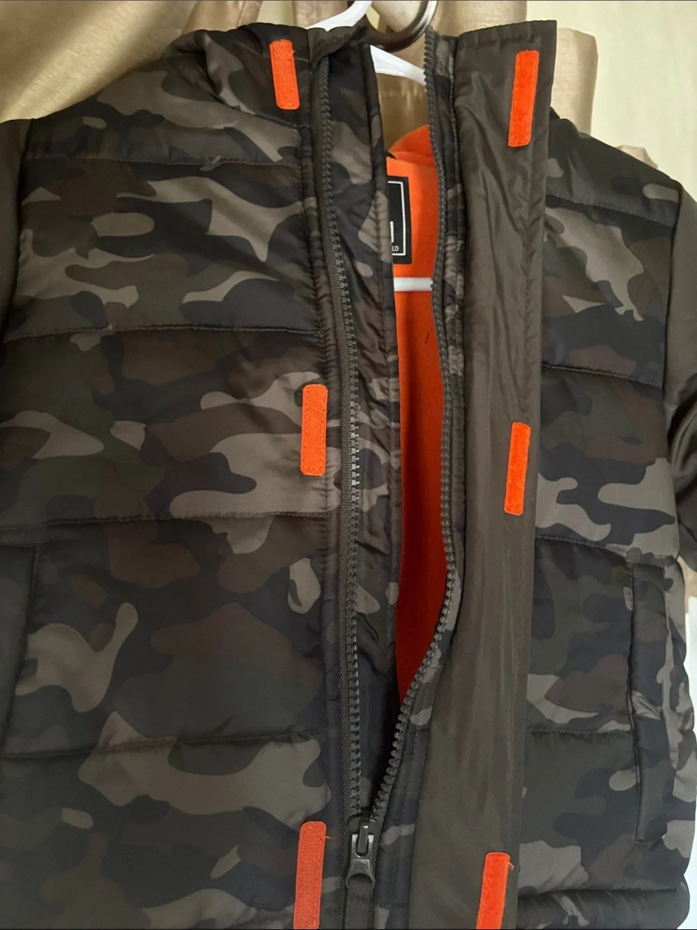 Rothschild Kids Camo Puffer Jacket with Orange Accent